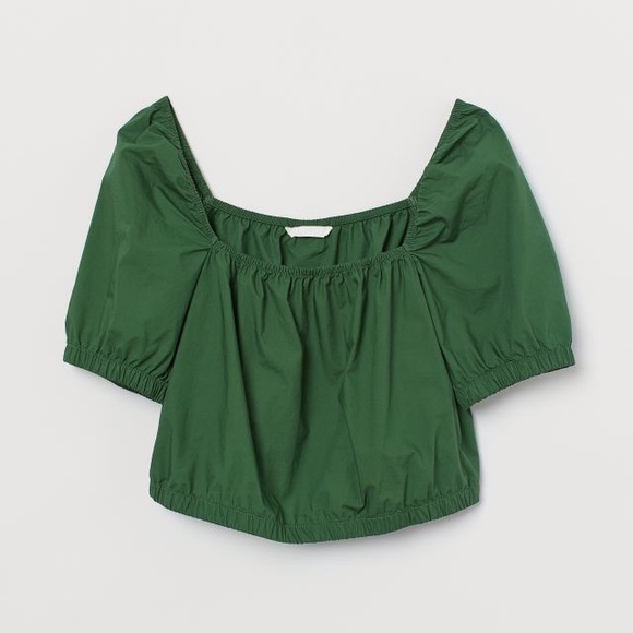 H&M Tops - NWOT H&M Green Puff-Sleeve Crop Top